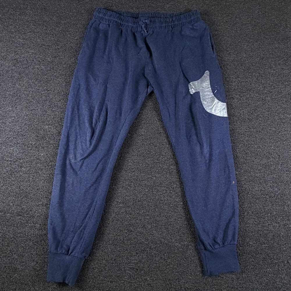 True Religion Joggers Mens Large Loungewear Blue Metallic Logo FAIR